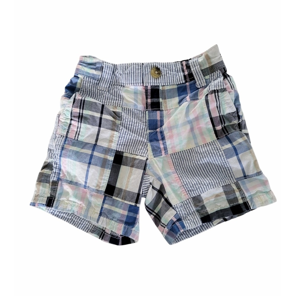 Janie & Jack‎ Patchwork Shorts Boys 6-12 Months Pastel Blue Pink Preppy Madras